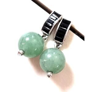 MMA Metropolitan Museum Art CN Carved Jadeite Black Rhinestone Dangle Earrings.